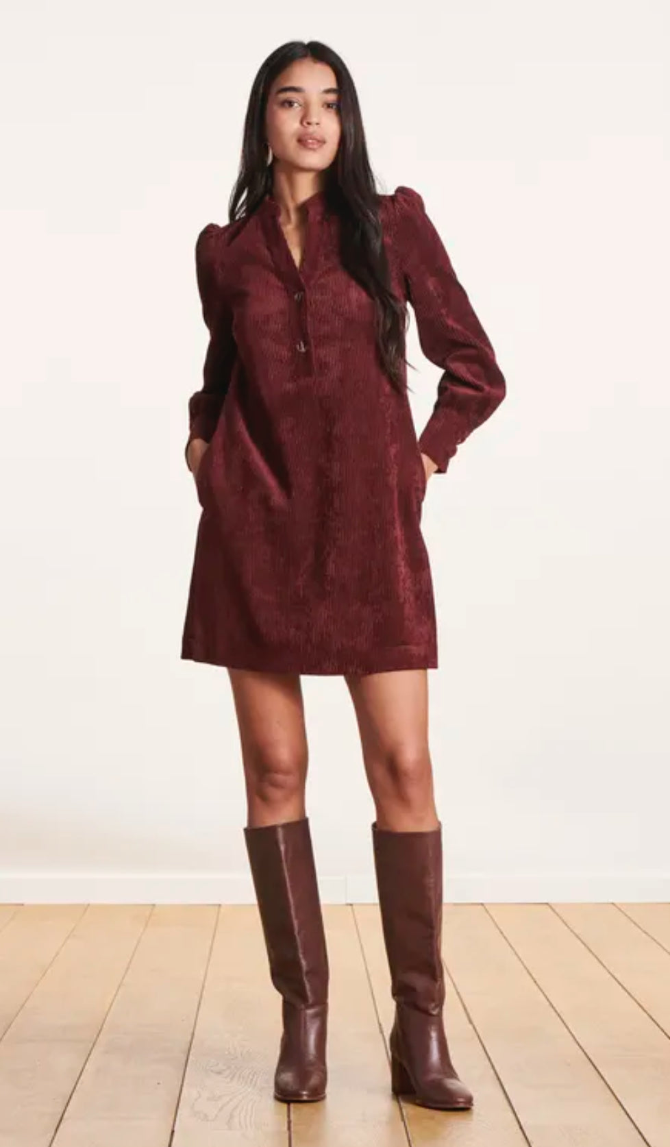 Faye Burgundy Cord Dress