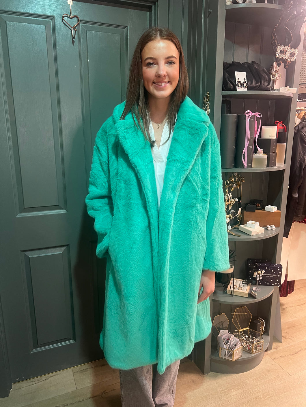 Mint Faux Fur Coat