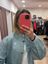 Load image into Gallery viewer, Sara Denim Sparkle Bomber
