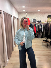 Load image into Gallery viewer, Sara Denim Sparkle Bomber
