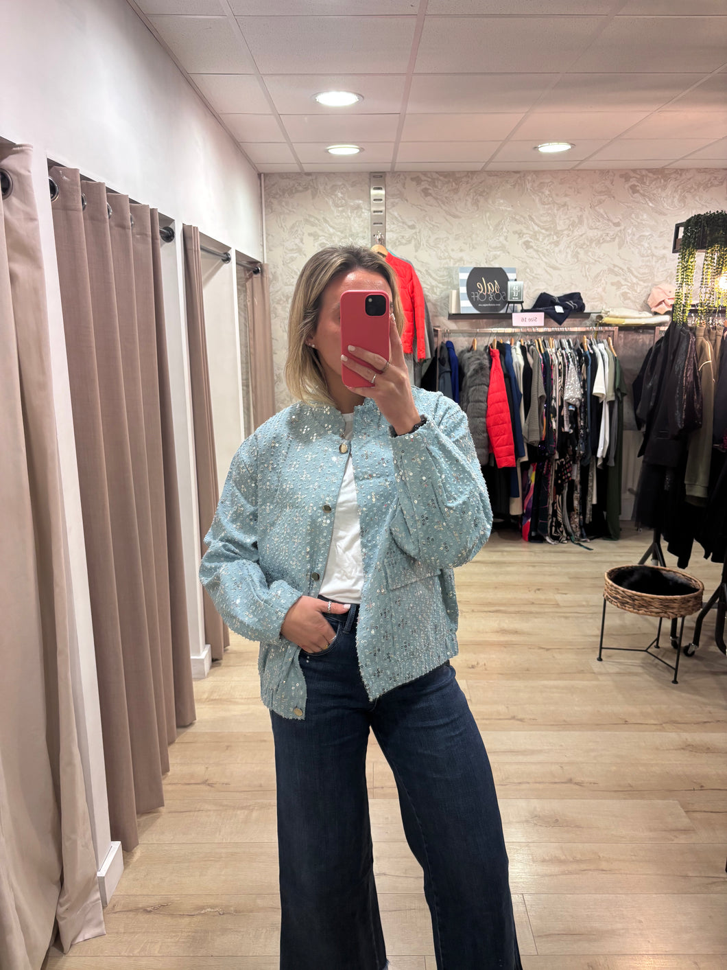 Sara Denim Sparkle Bomber