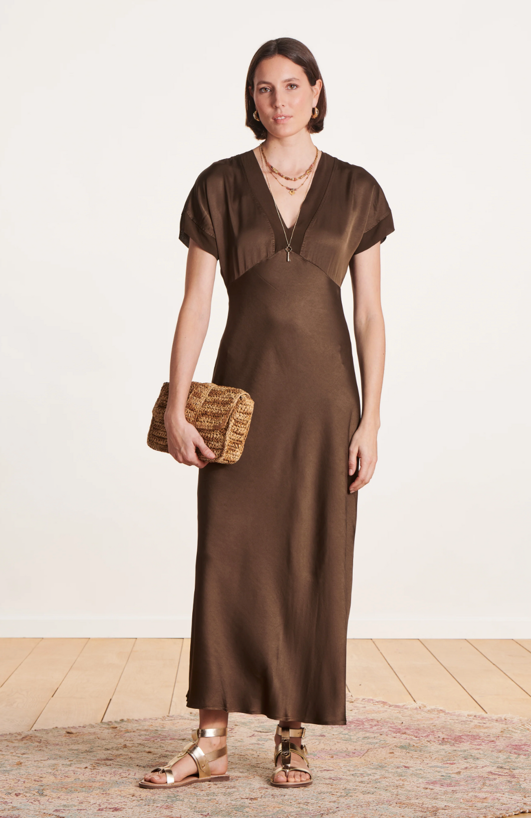 Faye Brown Satin Maxi Dress