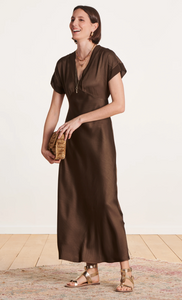 Faye Brown Satin Maxi Dress