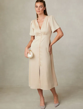 Load image into Gallery viewer, Fee G Chrissie Long Dress with Button Gold Front
